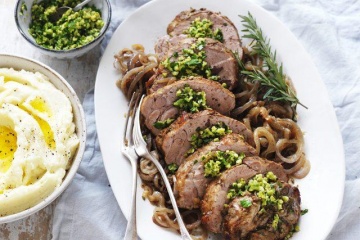 Slow Cooked Pork Scotch Roast with Green Olive Gremolata